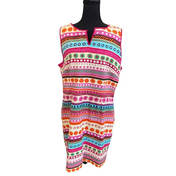 Talbots Colorful Retro Striped Sleeveless Shealth Dress 16 Cotton Pockets Office - Picture 2 of 11